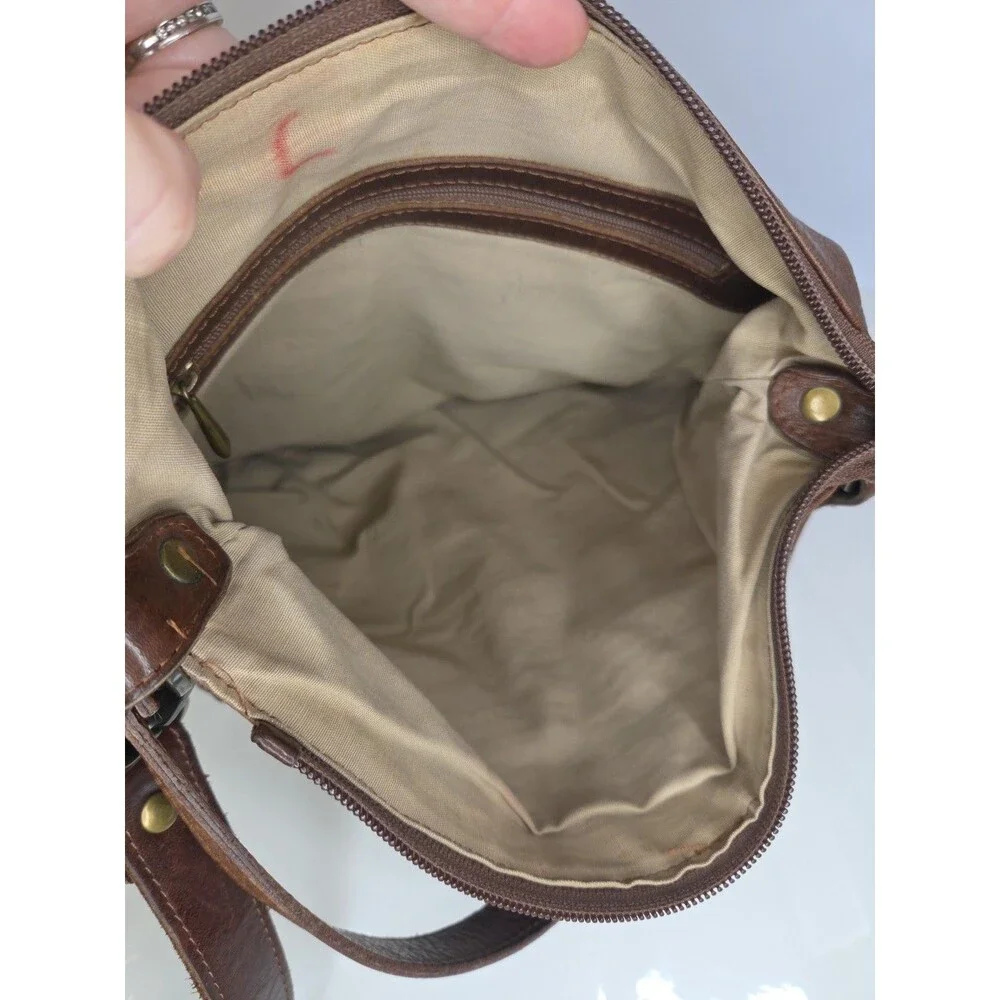 LAND Brown Leather Square (11 X 11) Messenger Satchel w/ Handle & Shoulder Strap - Picture 8 of 16